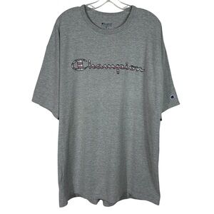 Champion Gray Unisex Short Sleeve Cotton USA Flag Spellout Logo Tee T-Shirt 2XL